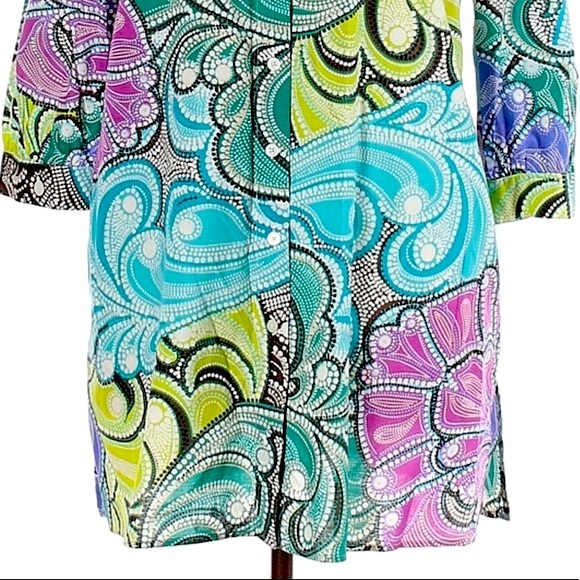 Dana Buchman XL teal 3/4 sleeve button up blouse - Picture 7 of 13